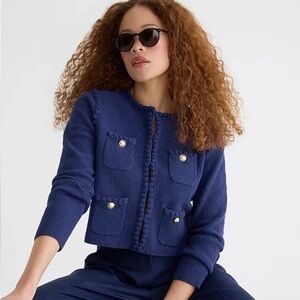 J. Crew Odette Sweater Jacket, cotton blend bouclé Medium Size